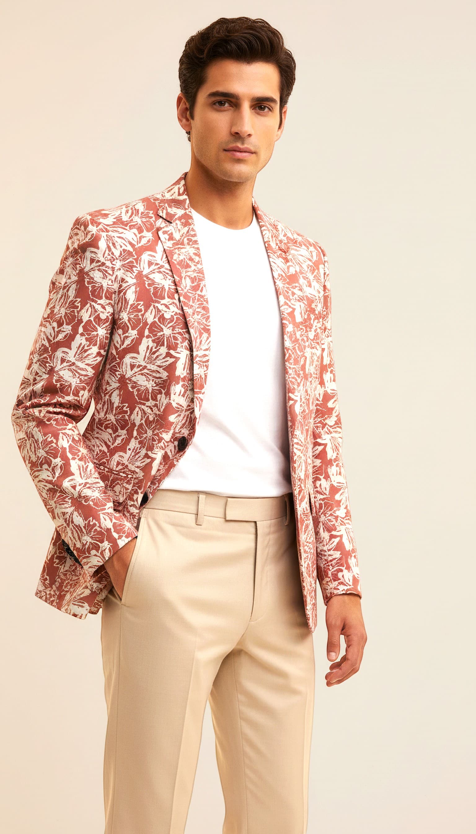 Rust Floral Print Blazer for Men — image 1